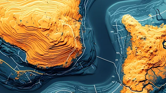 A digital topographical map marked up with infrastructure lines