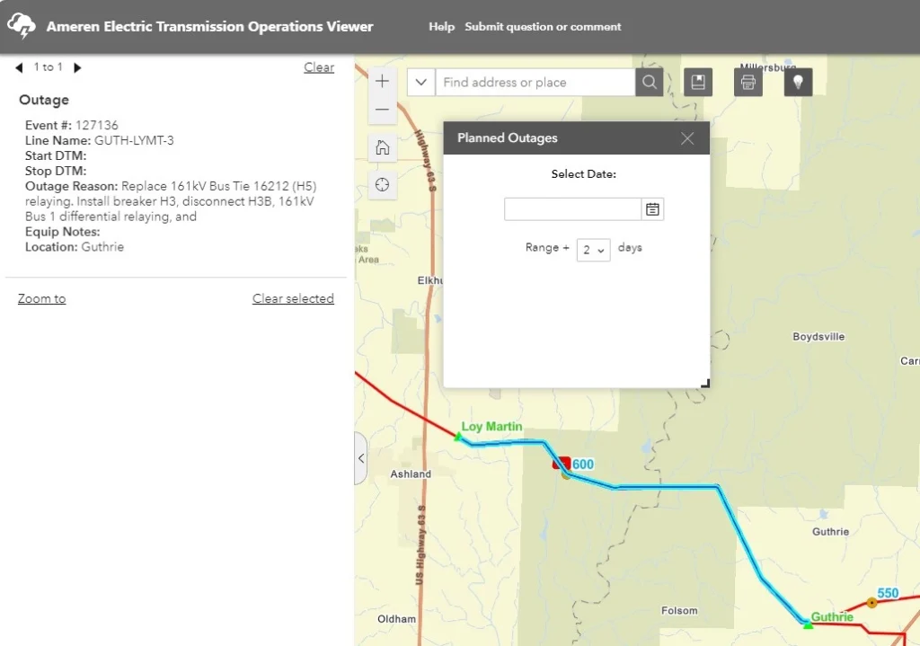 Planned Outage Widget